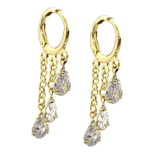 Brinco Folheado Ouro Argolinha 3 Fios Gotas de Zircônia