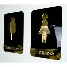 Placa Para Banheiro Masculino e Feminino WC 100% Acrílico Espelhado Elegante Com Fita Dupla Face 3M