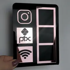 Placa Pix Acrilico 3 Em 1 Instagram Wi-fi Qr Code Loja Estabelecimento Escritório