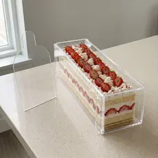 Kit 2 Espátulas + 2 Slice Cake Forma Acrílico Retangular Transparente 30x10x10 Confeitaria Bolo