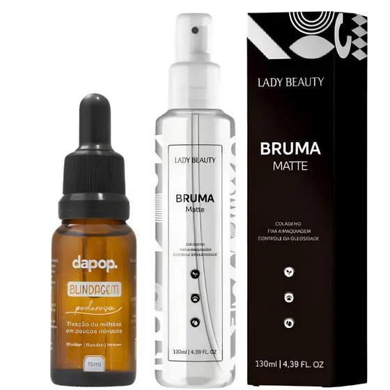 Kit Bruma Fixadora Matte 130ml - Lady Beauty + Blindagem Poderosa Diluidor, Fixador Primer Dapop