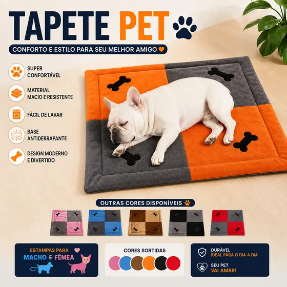Colchonete Tapete Pet Com 4 Ossos Bordado 70cm x70cm Cama Pet Aveludada Super Macia Diversas Cores