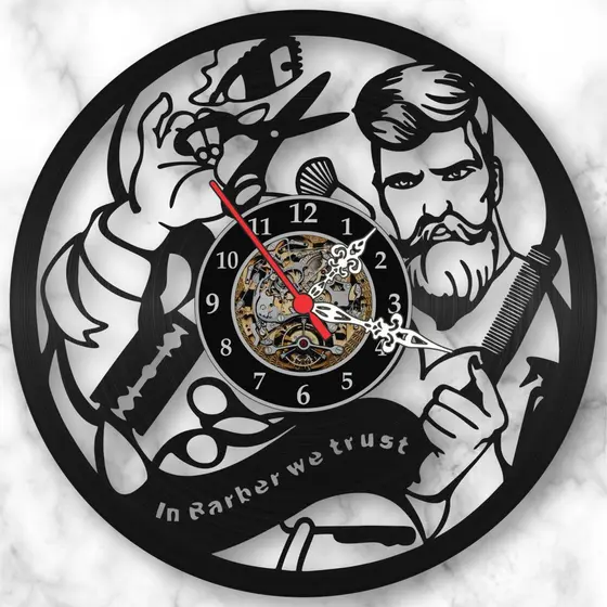Relógio de Parede Disco de Vinil Barbearia Barber Shop Salão Cabeleireiro Masculino Decorativo Retrô