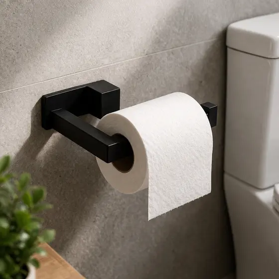Suporte Porta Papel Higiênico Adesivo 3M Banheiro Preto Branco Acessório Moderno Parede