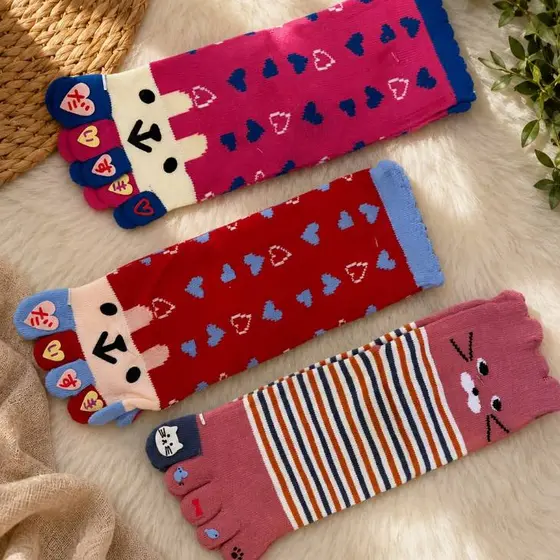 Kit 3/2 Pares Meia Dedinho Infantil Menina Feminina Adulto Estampada Inverno