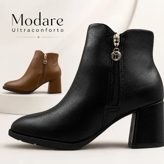 Bota Coturno Feminina Modare Cano Curto Salto Bloco Médio Zíper Lateral Elegante Moderna Original
