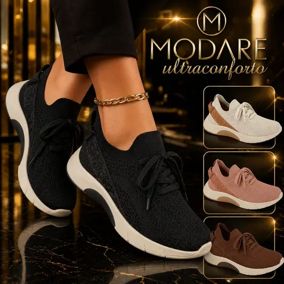 Tênis Feminino Modare Ultraconforto Knit Suprema Ortopédico Elegante Lançamento Leve Macio Original