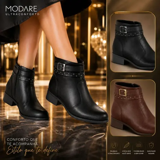 Bota Modare Coturno Feminina Versátil Salto Baixo Moderna Conforto Inverno Elegante Moda Original