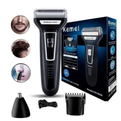 Máquina De Barbear 3 em 1 Barbeador Elétrico Recarregável  KM-6558 - Bivolt