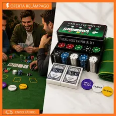 Kit Poker 200 Fichas Texas Hold'em Completo Com Feltro + 2 Baralhos Profissionais - Poker Iniciante