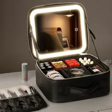 Maleta LED  de Maquiagem Nécessaire De Couro Com Espelho - Camarim portatíl