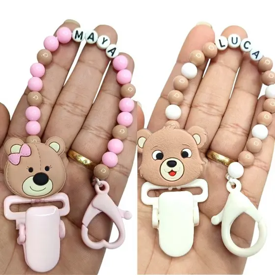 Prendedor de chupeta ursos  personalizado com nome