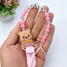 Prendedor de Chupeta Urso Luxo Menina | Acessório para Bebê