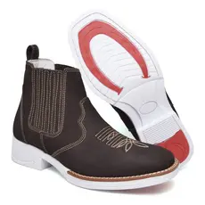 Bota Butina Country Texana Em Couro Masculina Botina Cowboy
