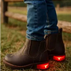 Botina Infantil em Couro Bota Unissex com Luz de Led no Solado