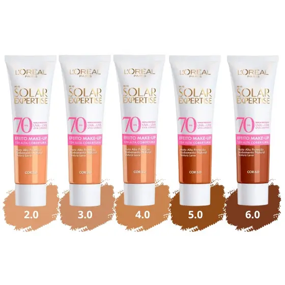 Protetor Solar Facial Loreal Expertise FPS70 Efeito Make-up 30g | Com cor de Base | Todas as cores