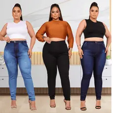 KIT 03 Calças Jeans Feminina Plus Size Com Elastano Levanta Bumbum do 46 ao 56