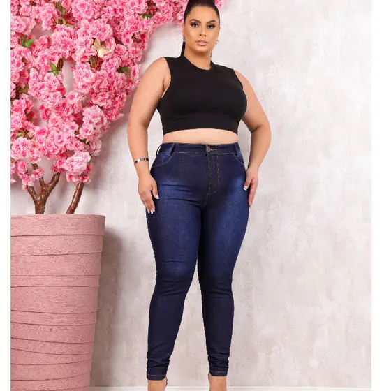 Calças Jeans Femininas Plus Size Cintura Alta Até o Umbigo com Elastano do 40 ao 56