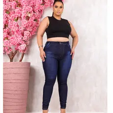 Calças Jeans Femininas Plus Size Cintura Alta Até o Umbigo com Elastano do 40 ao 56