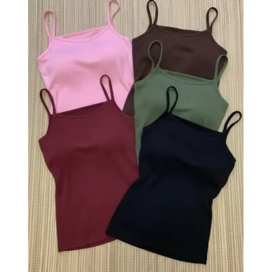 Blusa Blusinha Feminina Alcinha Fina Com Bojo Canelada Regata Feminino Roupa Moda Fashion Promoção