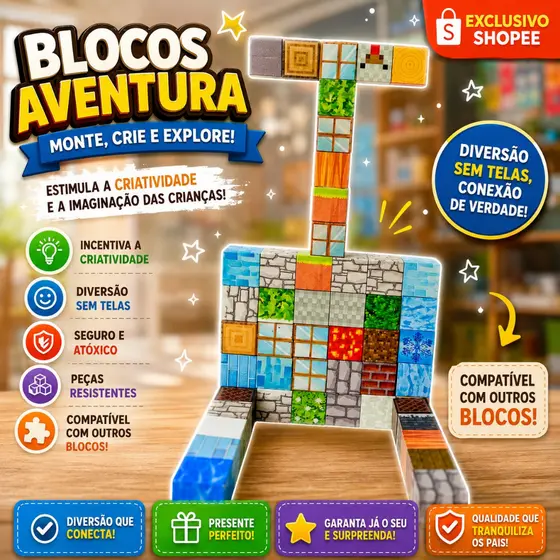 100 Blocos Magnéticos Mine Brinquedo Construção