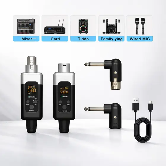 Sistema Sem Fio UHF para Microfone – Conversor, Transmissor e Receptor 48V+, Uso Profissional