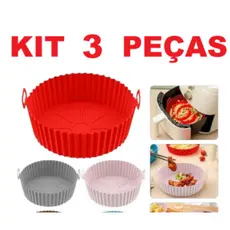 KIT 3 Forma De Silicone Para Air Fryer Forno Microondas Fritadeira Assadeira – Reutilizável Antiaderente Flexível