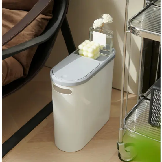 Lixeira Estreita 10L com Tampa de Pressão e Vedação de Odor para Quarto/Banheiro/Escritório