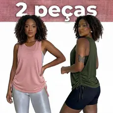 2 Blusas Dry Fit Feminina Fitness Decote Lateral Tapa Bumbum Top Regata Treino Academia