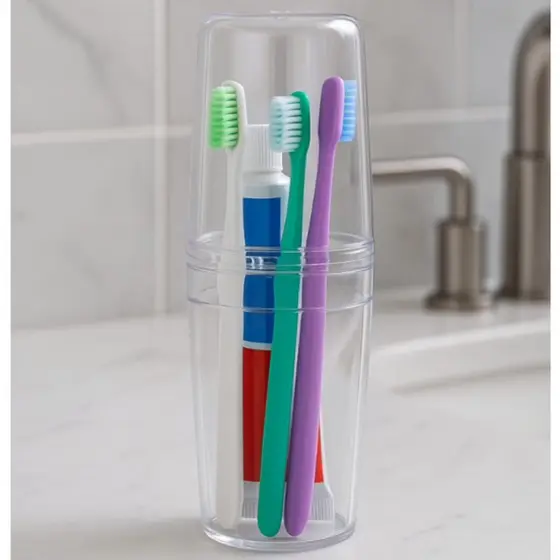 Porta Escova de Dentes Acrilic com tampa 3 espaços para escova e 1 pasta resistente