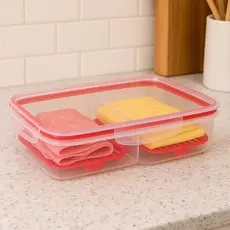Porta frios hermético duplo presunto e queijo com fundo removível para conservar os alimentos e organizar a geladeira
