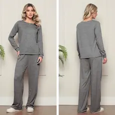 Blusa conjunto feminina de lazinho manga longa com calca pantalona
