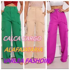Calça cargo pantalona Feminina Wide Leg Alfaiataria Promocao