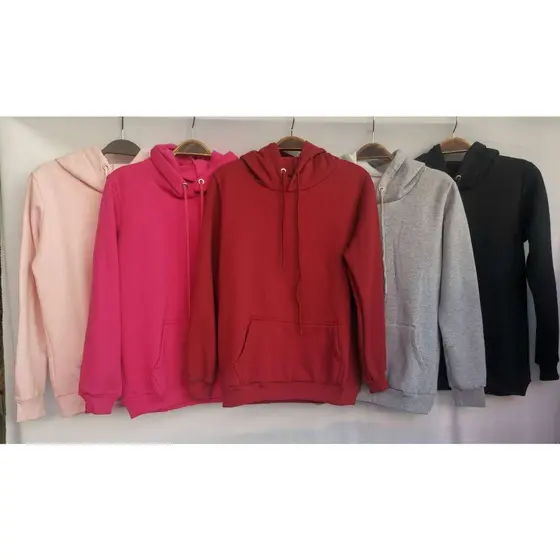blusa moletom feminina fechado liso com capz canguro