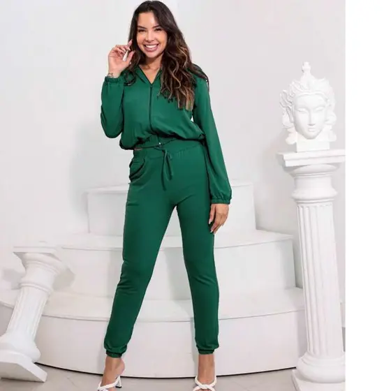 conjunto feminina de moletinho blusa e calca jogger