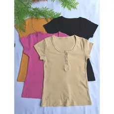 Blusa canelado com botao feminina