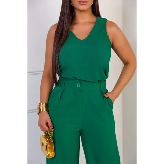 blusa feminina conjunto blusinha e calca pantalona crepenho malha com elastano