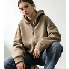 Moletom Casual Conforto Absoluto Com Zíper e Capuz Tendência Feminina