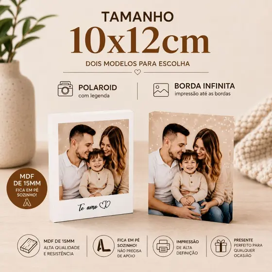 Kit 5 Quadros de Mesa Personalizados com Foto e Legenda — Presente Criativo para Dia dos Namorados
