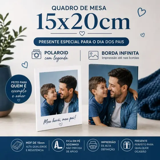 Kit 2 Quadros 15x20cm - Personalizado com foto - Presente Dia dos Pais - Criativo Namorados -  Quadro Decorativo Sala