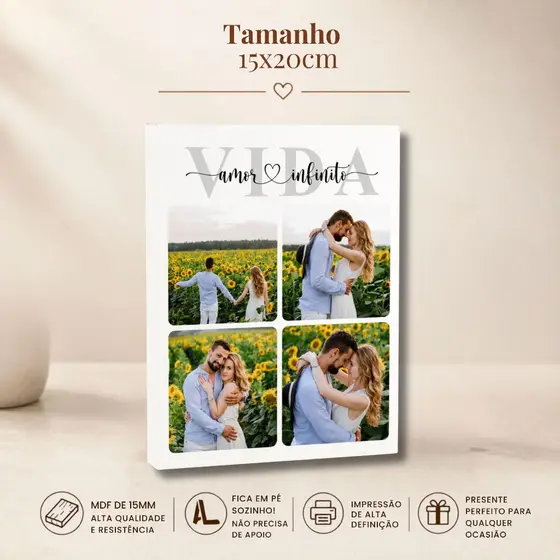Quadro de Mesa Personalizado Vida 15x20 – O Presente Perfeito para o Dia dos Namorados