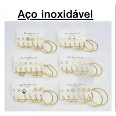 kit 6 pares Conjunto Aço inoxidável de brinco para mulheres – brinco de argola e ouro