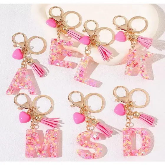 Fashion Chaveiro de LETRA Cristal Pink Amor Butterfly Tassel Keychain(Cor aleatória)