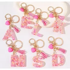 Fashion Chaveiro de LETRA Cristal Pink Amor Butterfly Tassel Keychain（Cor aleatória）