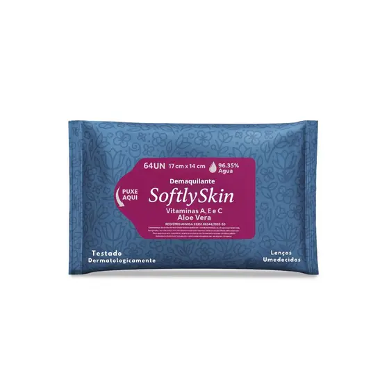 64Un Lenços Umedecidos Demaquilante Softly Skin C/Vitaminas