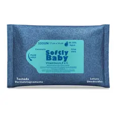 100Un Lenço Umedecido Baby Softly com Vitaminas A, E, C, Aloe Vera e Camomila
