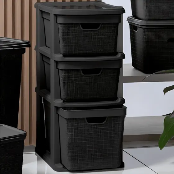 Gaveteiro Organizador de Chão com 3 Gavetas em Plástico Juta 15 Litros 22 Litros Multiuso Organização Jaguar