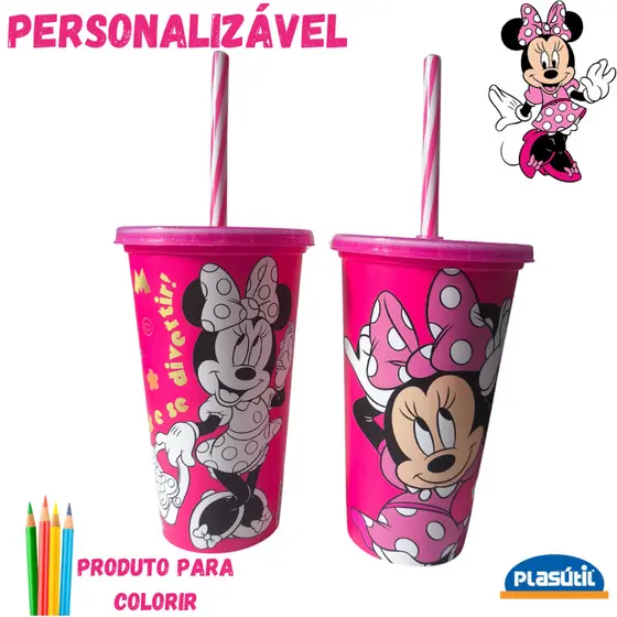Copo Minnie com canudo 500ml
