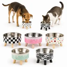 Comedouro inox Elevado Para Cães E Gatos Com Bebedouro