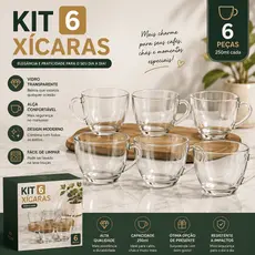 Jogo Xícaras Vidro 250ml Kit Canecas Para Chá Café, cozinha, casa,